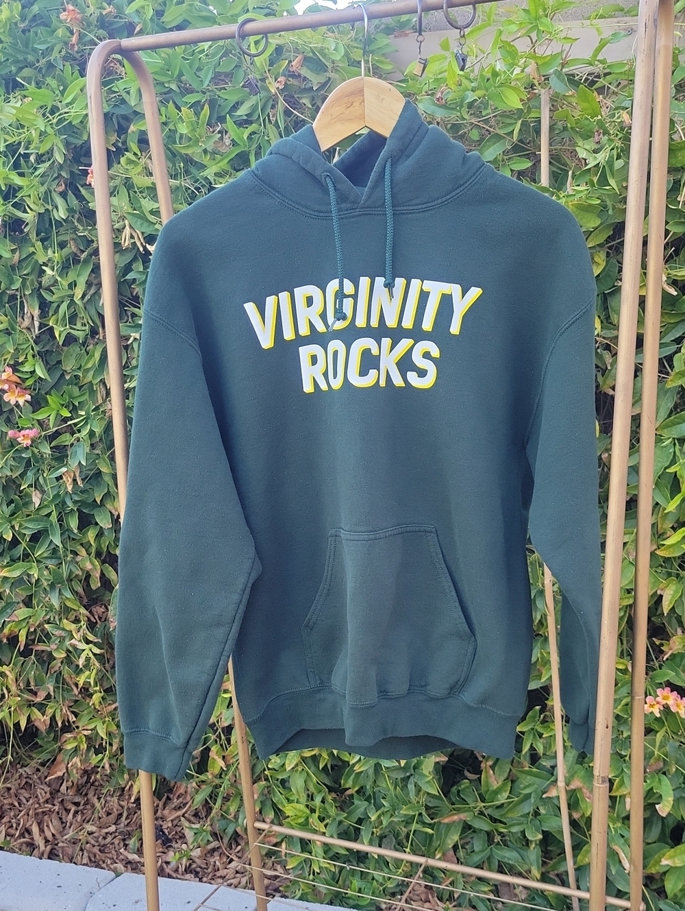 Danny Duncan Dark Green Hoodie with 'VIRGINITY ROCKS' Graphic